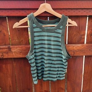 Aerie Green Ribbed Crop Tank Top